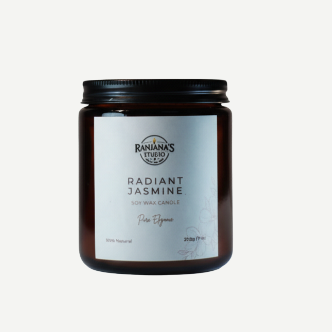 Jasmine  Pure Elegance  200 Gm Amber Finish Glass Jar Premium Soy Wax Scented Candles - Dev Tandoor Industries